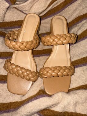 Braided Double-Strap Sandals - Camel Tan